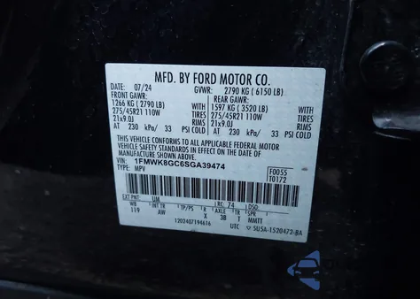 2025 Ford Explorer St from USA, damaged, VIN 1FMWK8GC6SGA39474